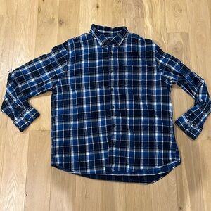 Lands’ End Flannel Plaid Blue White Long Sleeve Button Down Shirt Size XXL